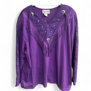 Women's retro purple western top with fringe by Sassa western wear size 3x